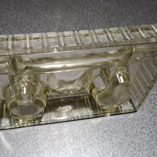 Glass double inkwell desk stand Art Deco vintage used