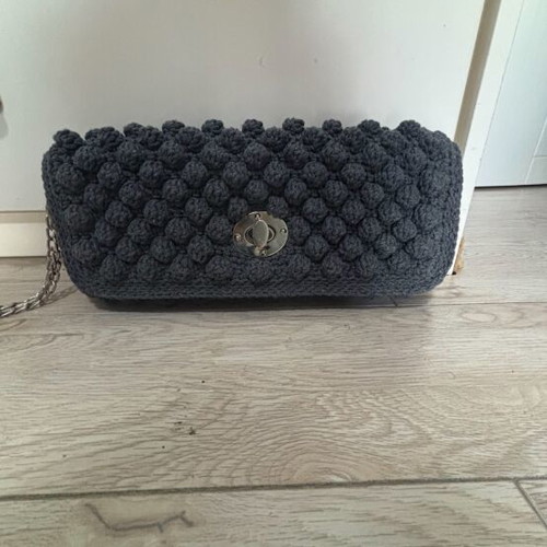Handmade knitted bag with silver strap new