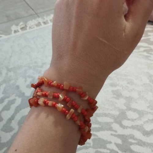 Boho Multi-row Bracelet with Coral and Brown Beads like new