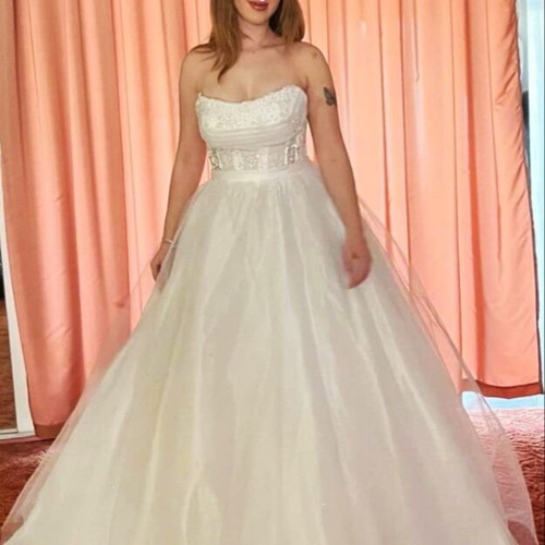 Wedding dress with sparkling strass bust Greek tailoring size large like new