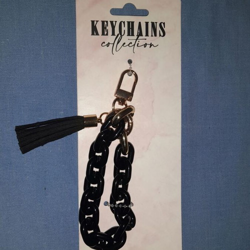 Keychain with black chain and gold clip new
