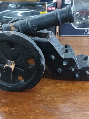 Decorative wooden cannon used, handmade piece