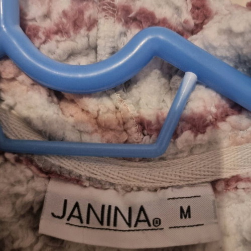 Janina fleece jacket women with pockets and hood like new, white pink size M