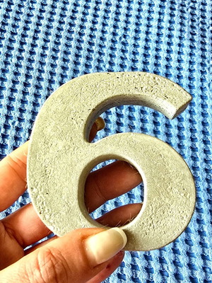 Handmade concrete number 6