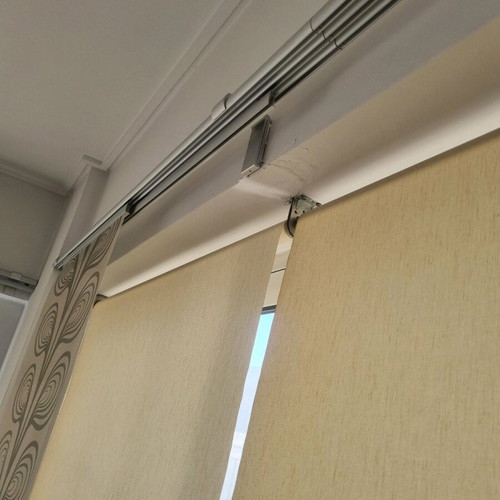 Complete roller curtain rod system like new with double panels