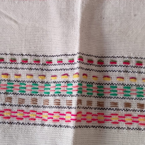 Vintage embroidery saying 'Καλημερα' half complete, used