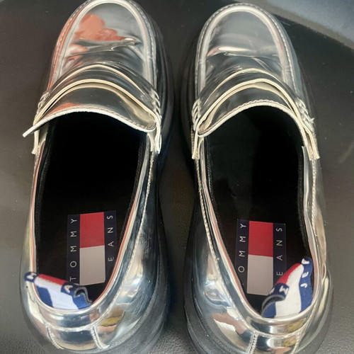 Tommy Hilfiger Metallic Silver Chunky Loafers like new