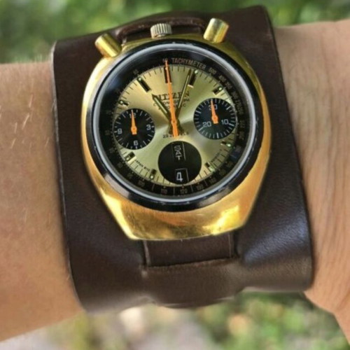 Handmade leather watch strap with integrated cuff for Citizen Bullhead