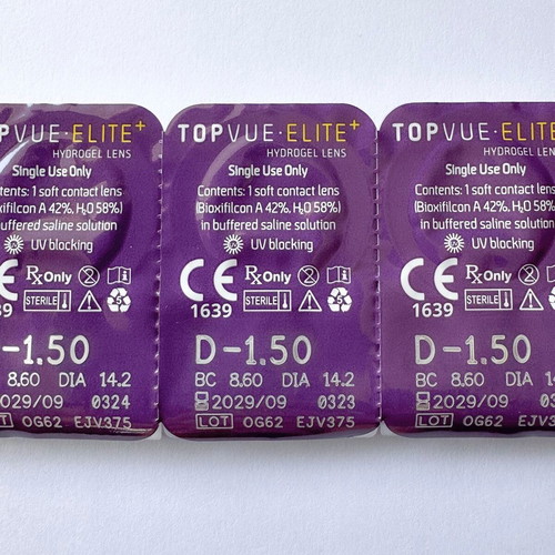 Ημερήσιοι φακοί επαφής μυωπίας TopVue Elite+ 4 ζευγάρια -1.50 καινούργιοι