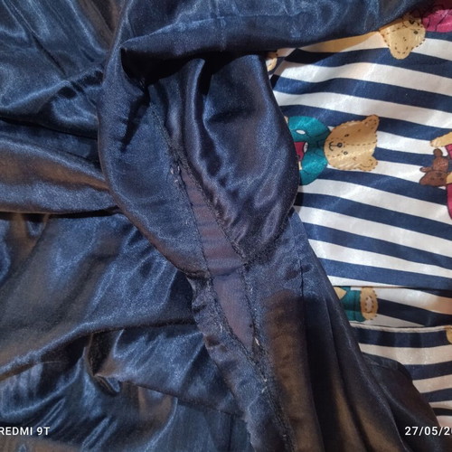 Satin pajamas used with fleece lining and patch on pants, size XL