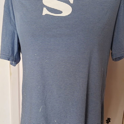 Summer T-shirt blue and white striped with smile, like new, size M