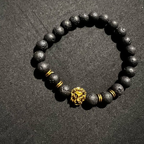 Lion King bracelet handmade with lava stones and gold details new