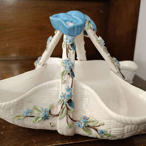 Vintage porcelain basket decorated with barbotine flowers like new