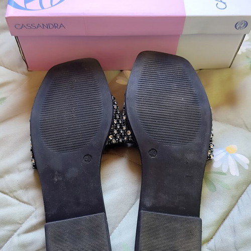 Cassandra women's slides size 40 like new, black with strass