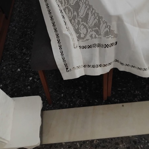 Linen curtain with azur machine lace, like new