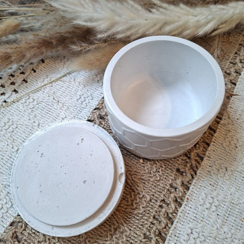 Handmade plaster jar with acrylic paint and glossy finish