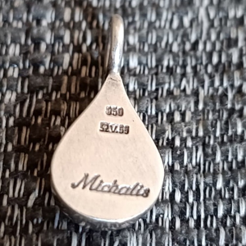 Silver handmade drop pendant with monogram, solid 950
