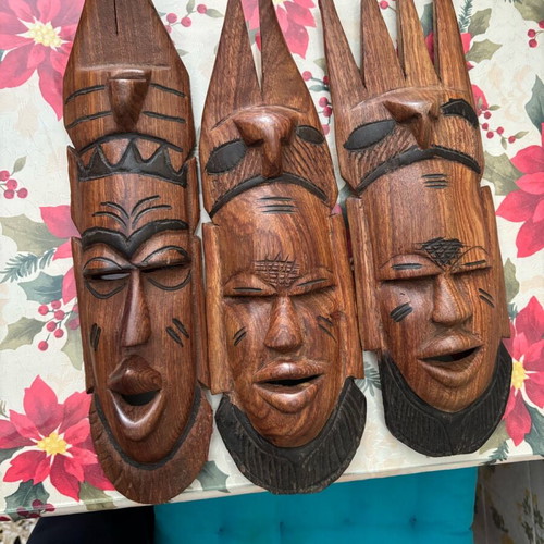 Wooden decorative masks set of 3 like new