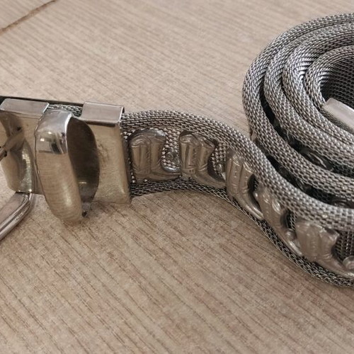 Metal vintage belt used, silver, size 95