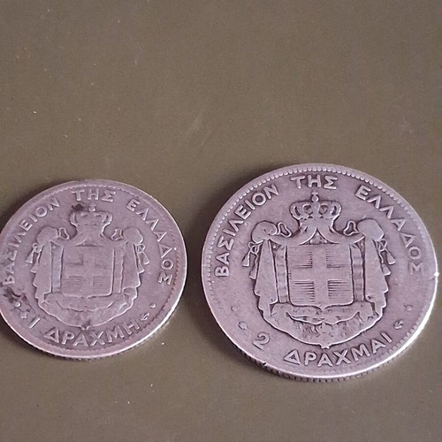 Collectible Silver Coins Set of Georgios A' 1 Drachma 1868 & 2 Drachmas 1873 used