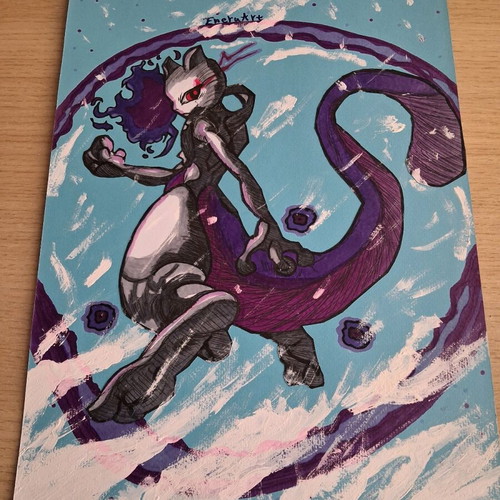 Mewtwo frame with handmade Pokemon poster new