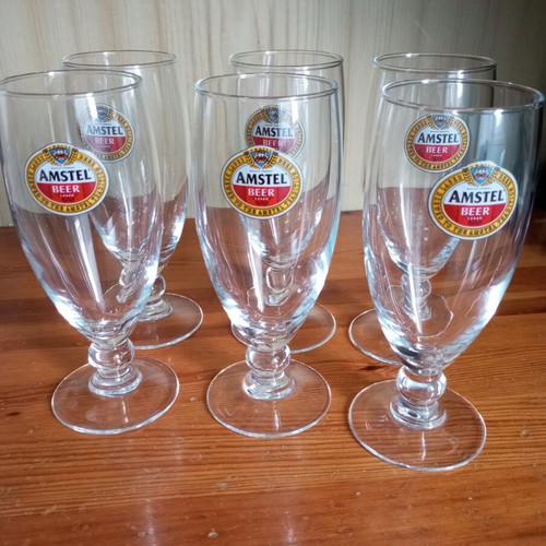 Amstel beer glasses like new, set of 6 stemmed