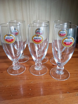 Amstel beer glasses like new, set of 6 stemmed