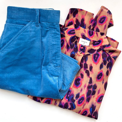 Arket blue skirt and Dante 6 colorful blouse like new