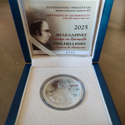 10 Euro 2025 Silver Coin Philhellenes Santorre di Santarosa Ag 92.5%