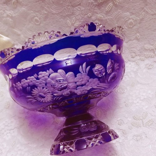 Meissener Bleikristall "Flower of London" fruit bowl new, blue