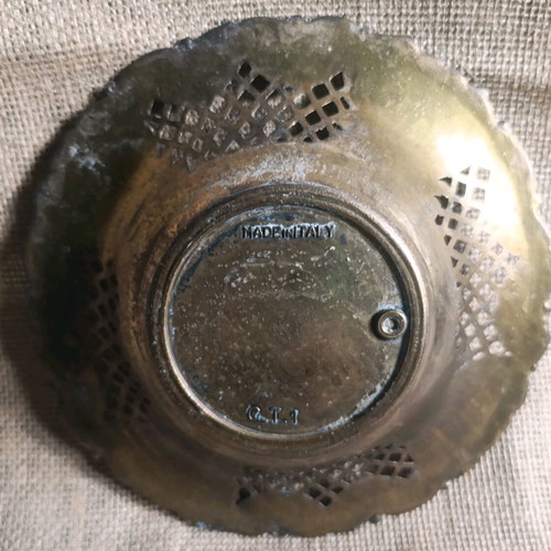 Vintage Italian Ornate Brass Bowl used, decorative centerpiece