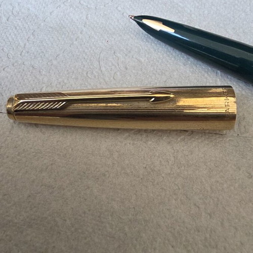 Parker 61 fountain pen with blue body and goldfilled cap