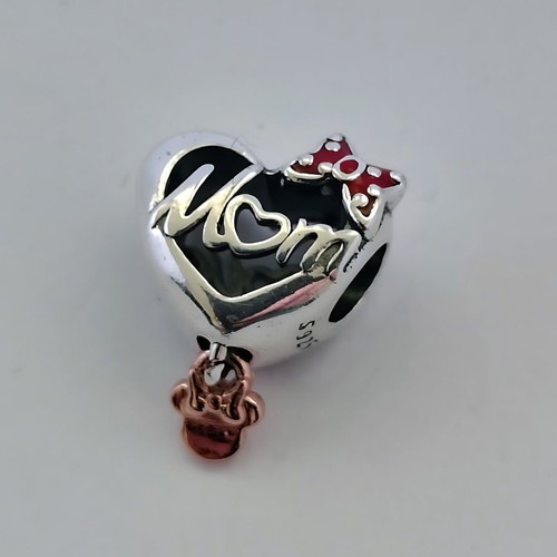 Minnie Mouse Mom Charm heart silver S925 with gold plating new