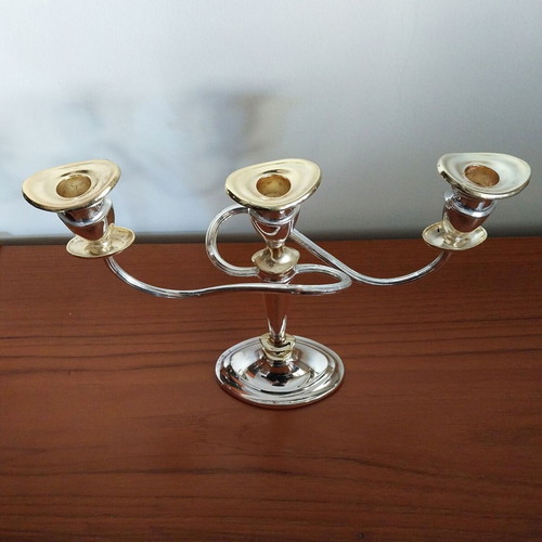 Candlestick 3-Holder like new with 3 gold candles gift