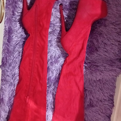 Over-the-knee boots new, red velvet, heel height 17cm, size 38