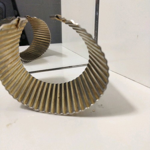Handmade Statement Pleated Two-Tone Silver-Gold Cuff Bracelet Like New
