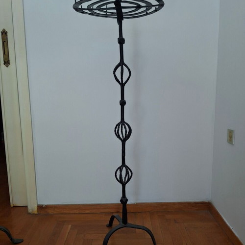 Antique Forged Floor Candlestick used, early 20th century, hand-forged iron