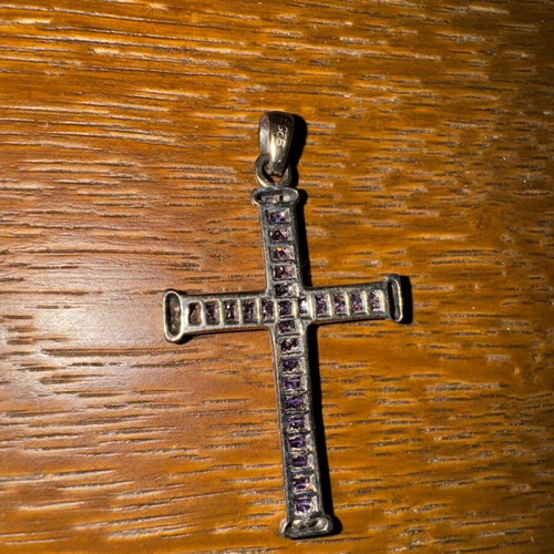Silver 925 Cross with Purple Zircon, Like New