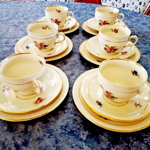 Antique set of six cups Danish Kobenhavns Porcelain Maleri 1930