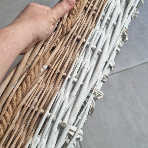 Wicker basket large natural brown and white with handles like new