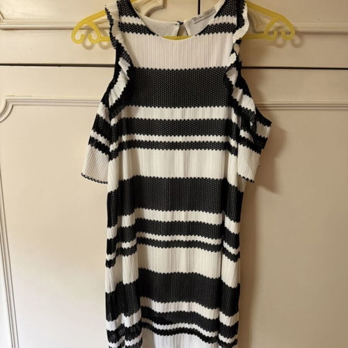 Zara mini dress with cold shoulders, used, black and white