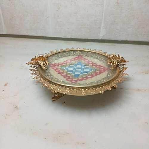 Vintage ashtray set with handmade embroidery like new
