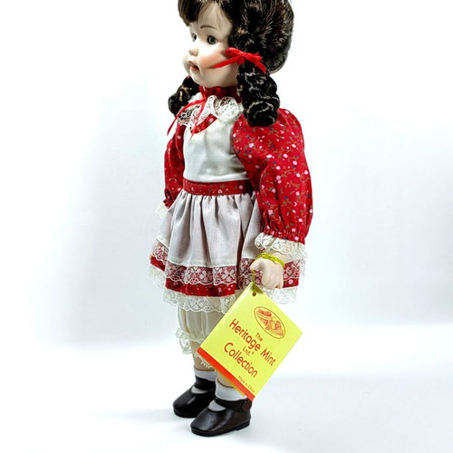 Vintage Heritage Mint Porcelain Doll 1990 Red White Floral Dress