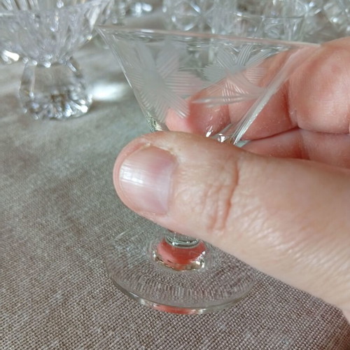 Vintage shot glasses like new, set of 19, glass or crystal