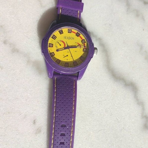 Season Time women's watch new with purple strap and yellow dial