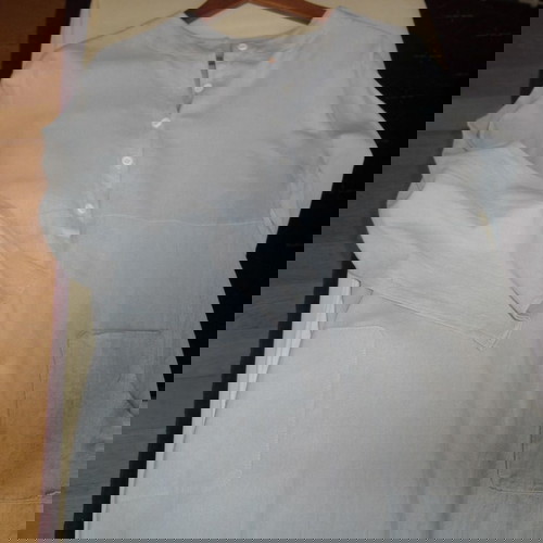 Φόρεμα σαν καινούργιο, γκρι σιέλ με τσέπες και πιέτα στην πλάτη