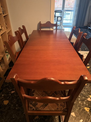 Solid wood dining table with 6 chairs
