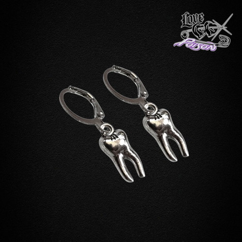 Love X Poison Handmade Stainless Steel Silver Hoop Earrings with Teeth Charms