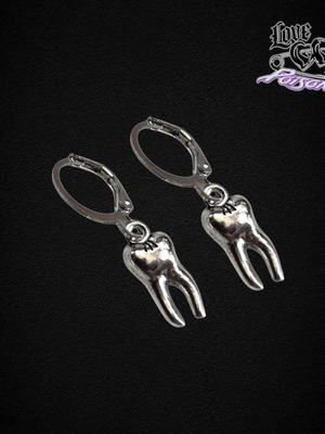 Love X Poison Handmade Stainless Steel Silver Hoop Earrings with Teeth Charms