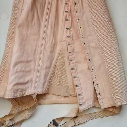 Vintage latex corset with garters size 26, 1950s pink salmon